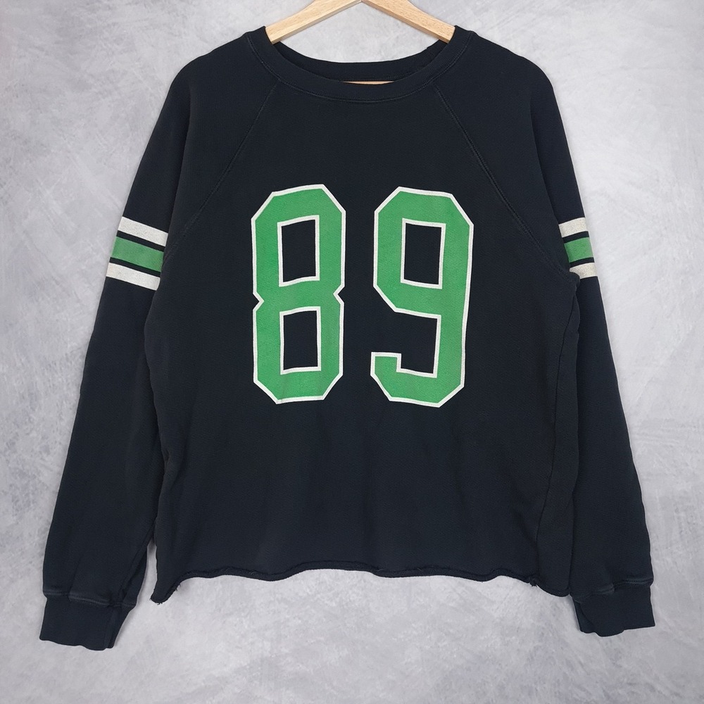Retrobrand Sweatshirt Womens Medium Black Varsity Football Baggy Anthropologie